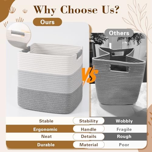 11 Inch Storage Cubes, 3 Pack Cube Storage Bins for Organizing, Cotton Rope Woven Baskets for Shelves, Bathroom, Kids Room, Closets, Baby Nursery