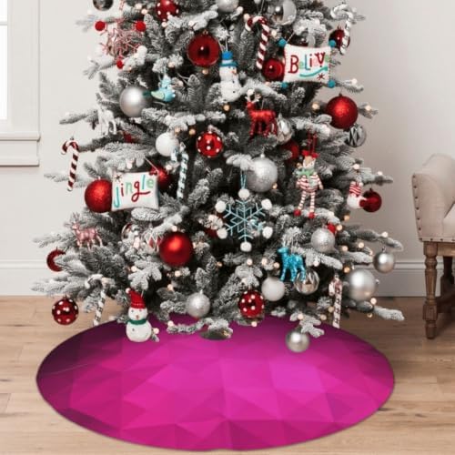 Christmas Tree Skirt, Soft Polyester Xmas Tree Skirts with Ribbon Ties, Rustic Farmhouse Holiday Party Decorations Hot Pink Abstract Background of Triangles Low Poly 36"