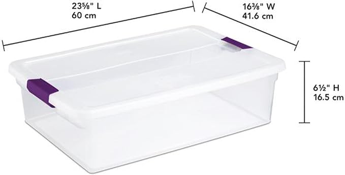 Sterilite 32 Quart ClearView Latch Box, Plastic Storage w/Clear Lid, 6 Pack | Clear Plastic Organizers with Color Accent Latches for Closet, Bedroom, Shelving Units, Dorm Room and Home Organization