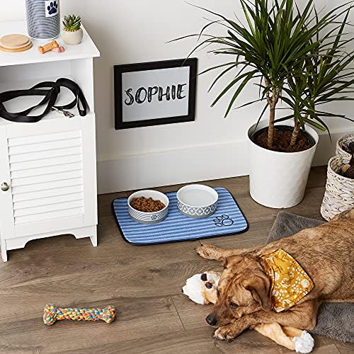 Bone Dry Machine Washable, Ultra Absorbent Pet Mat, 12x18, Blue Stripe