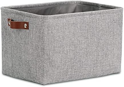 DULLEMELO Fabric Storage Basket for Shelves/Closets, Collapsible Rectangle Basket for Organizing Clothes, Toys, Towels, Books, Laundry, Nursery, Dog Toy Basket Empty (Gray)