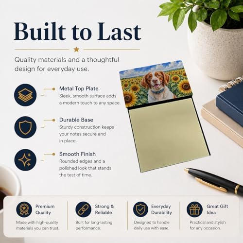 Caroline's Treasures Brittany Spaniel in Sunflowers Watercolor Sticky Note Holder Refillable Dispenser Desk Accessory 3x3 Pad Gift