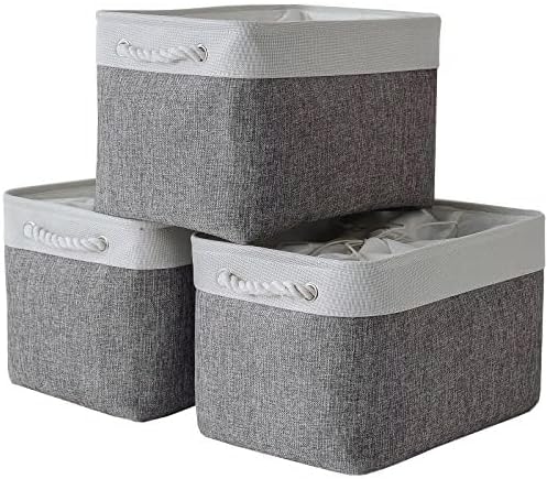 Storage Baskets for Organizing, X Large - 3 Pack 17.7L×13.8W×9.8H in Foldable Storage Bins for Shelves, Fabric Storage Box for Closet Nursery Toy Gift (White & Grey)