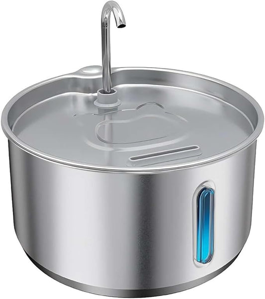 135oz/4L 304 Stainless Steel Cat Water Fountain for Cats & Dogs – LED Window with Blue/Red Alerts, Ultra-Quiet 38dB Pump, Auto Shut-Off, Night Light, Indoor Pet Water Dispenser
