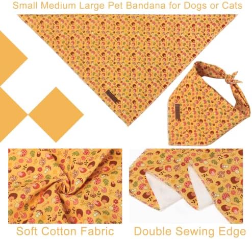 Fall Dog Bandana, UP URARA PUP Puppy Bandana for Small,Medium Dog, Hedgehog Mushroom Cotton Triangle Bid Scarf Dog, Pet Kerchief for Girl Boy Dogs or Cats, Fancy Fall Classic Dog Bid Scarf