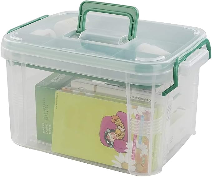 First Aid Kit Container, Clear Organizer Box, Medicine Organizer | Clear Plastic First Aid Box with Removal Tray/ Lid/ Handle, Functional Container