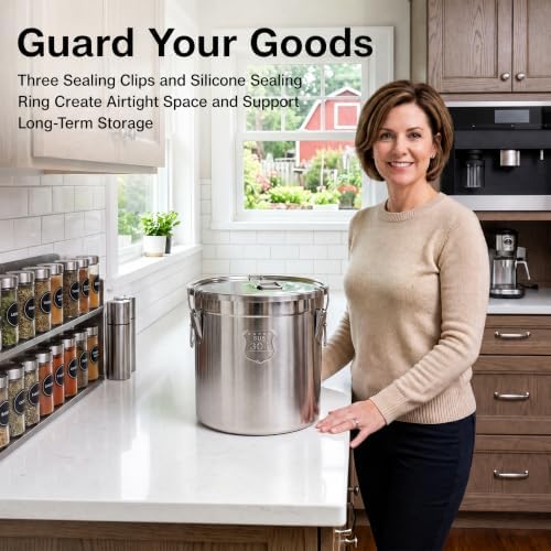 304 Stainless Steel Airtight Canister w/Lid(33L/8.71Gal)