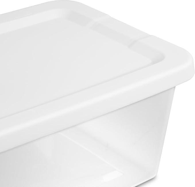 (10) 6 Quart Small Storage Bins, Clear Plastic Storage Containers with Snap-on Lids, White