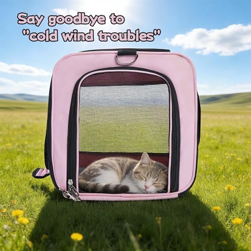 YUNIQUE Soft-Sided Cat & Dog Carrier for Pets Up to 15 Lbs, Airline Approved Collapsible Travel Puppy Carrier with Lightweight Fabric Design (Pink)