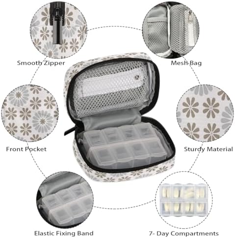 Pill Organizer Box Mandala Bohemian Flowers 7-Day Weekly Medicine Pill Case Travel Pill Container Portable Pill Holder Storage Purse Bag Small Compact Size for Vitamin Supplement Birth Control