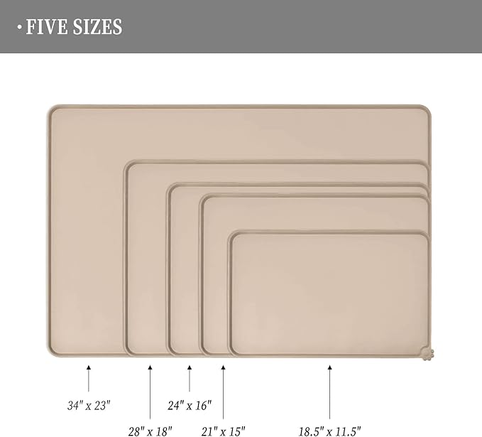 Reopet Waterproof Pet Feeding Mat, Non-Slip Silicone Placemats for Dog Cat Food and Water Bowl, High Raised Edges to Prevent Spills and Protect Floors