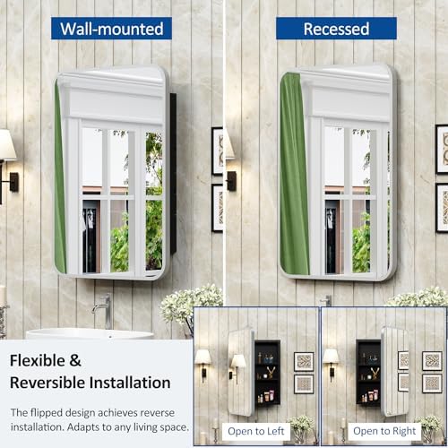 ACEMIRO 16x24 Inch Medicine Cabinet with Mirror Brushed Silver Metal Framed Recessed Bathroom Mirror Medicine Cabinet Wall Mounted