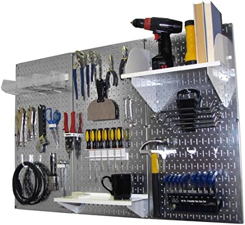 Wall Control Pegboard Organizer 4 ft. Metal Pegboard Standard Tool Storage Kit with Galvanized Toolboard and White Accessories