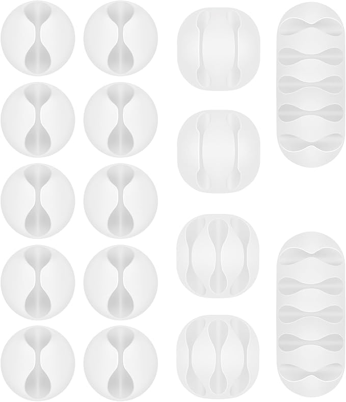 Shintop 16pcs Cable Clips for Organizing Nightstand Phone Chargers (White) | Rubber Cord Holder, Self-Adhesive Cable Organizer, Desk Wire Holder for Mouse Cord, Quick Access, Less Movement, Residue-Free