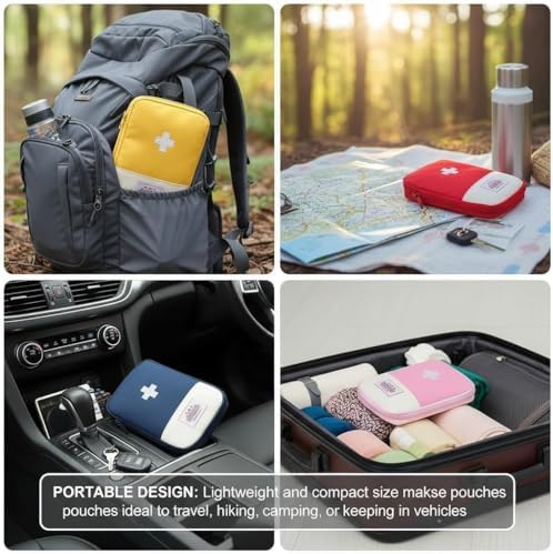 4 Pcs Empty Travel Portable Mini First Aid Pouch, Outdoor First Aid Medical Rescue Bag Multi-Function Emergency Medicine Storage Organizer Bag Household Supplies (Small)