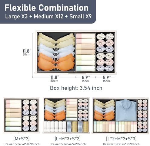 DIMJ Drawer Organizer Clothes Storage - 24 Pack Baby Dresser Organizer for Nursery, Small Fabric Closet Drawer Organizer Bins for Underwears Socks, Foldable Storage Dividers Organization for Bedroom