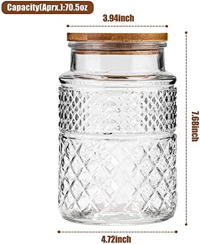 WHJY Glass Storage Container with Lid, Airtight Glass Jars, Farmhouse Tea Canister, Dog Treat Jar for Pet, Glass Candy Cookies Coffee Canister Jar Bath Salt Container - Round 67 oz