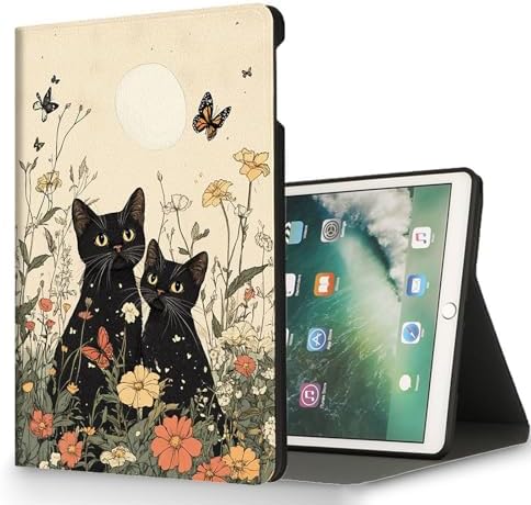 for Microsoft Surface Pro 8-13" 2021 Tablet Case,Auto Wake/Sleep,Adjustable Stand Protective Cover - Black Cat Flower Moon