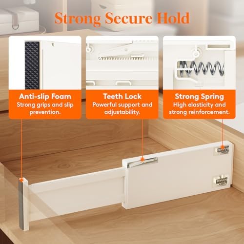 Lifewit 4" High Upgrade Drawer Divider, Adjustable Drawer Organizer Clothes | 8 Pack 11"-17" Expandable Beige Plastic Drawer Separator for Dresser, Kitchen, Closet, Nursery, Office Organization & Storage