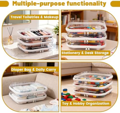 3 Pack Plastic Clear Hard Shell Zipper Case, Waterproof Clear Zipper Pouches Hard Shell, Large Size Zipper Pouches for Travel, Makeup Bag Organizer