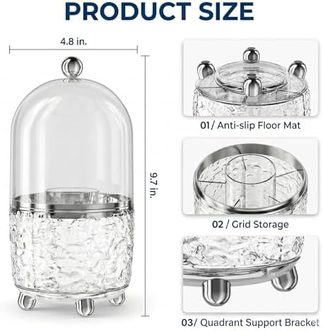 360°Rotating Toothbrush Holder with Cover, Dustproof Electric Toothbrush and Toothpaste Holder for Bathroom Countertop, 3 Slots Makeup Brush Organizer & Bathroom Storage (Transparent Silver)