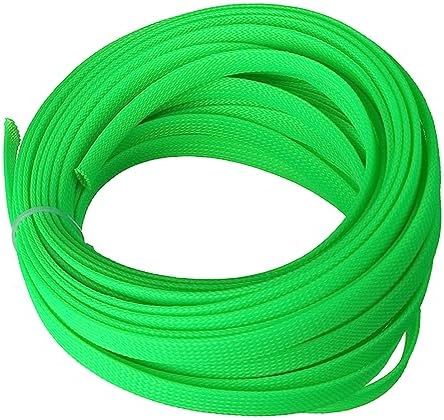 Bettomshin 1Pc 32.8Ft(10m) Cable Management Sleeve, 3/8"(10mm) Width PET Fluorescent Green Cord Protector, Wire Loom Tube Insulated Split Sleeving for USB Cable Power Cord Organizer Video Cable Hider