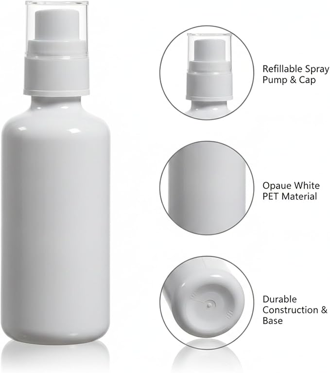 Refillable Cosmetic Spray Bottles, Opaque White PET for Skincare, Travel-Size Dispenser for Toners and Serums, 2 oz (1 PC)