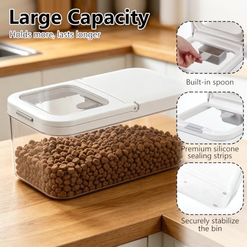 YEXEXINM Pet Food Storage Container with Lid & Scooper 5-7.5lbs/6L Dog Food Storage Container Clear Airtight Cat Food Storage Container BPA Free Dog Treat Container Store Dry Food for Pantry Kitchen