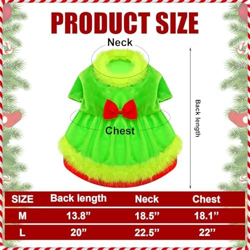 Glitopper Christmas Dog Costume Red Green Dog Outfit Lime Green Pet Outfit Velvet Furry Pet Costume Cosplay Christmas Dogs and Cats Clothes for Holiday Party Favors(Small)