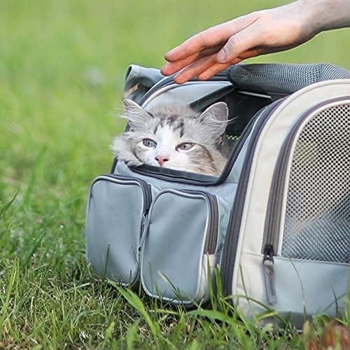 FUKUMARU Cat Carrier, Airline Approved Dog Carrier with Rollable Cover | Breathable Soft Cat Carrier, Multiple Doors & 4 Storage Pockets Cat Travel Bag, Durable Pet Carrier for Cat Under 15 lb, Grey