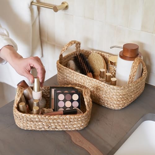 Beautiful Storage Basket Set of 4 - Natural Jute Rope Baskets for Shelves | Perfect for Organizing Your Home - Quality Storage Bins Easily Fit with Any Nursery or Bedroom Decor