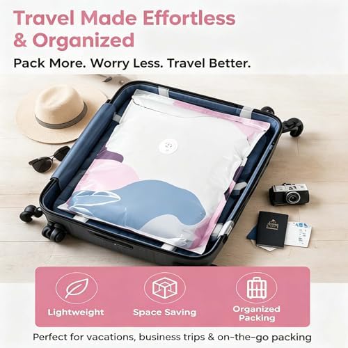 No Pump Vacuum Storage Bags, Heavy Duty Space Saver Compression Bags for Bulky Bedding, Comforters & Clothes, Easy Press and Seal Packing Bags for Closet, Dorm & Travel (2pcsM)