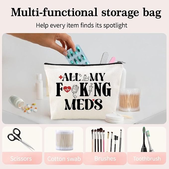 Medicine Storage Organizer Pouch Bag Travel Medication Bag Funny Pharmacist Gifts Physician Assistant Make Up Bags Family Nurse Practitioner Day Gifts for Women Men Cosmetic and Pill Bags Doctor Pouch