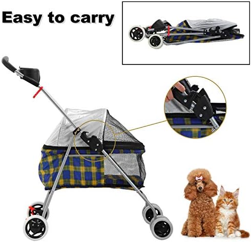 Meet Perfect Pet Stroller for Small/Medium Dogs & Cats, Foldable | Waterproof fabric helps protect pets during outdoor travel; Mesh panels provide ventilation and visibility.