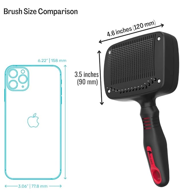 Self Cleaning Dog Brush – 2 in 1 Slicker & Undercoat Rake for Medium to Long Fur – Dual Action Pet Hair Removal & De-Shedding Comb with Comfort Grip – Black/Red