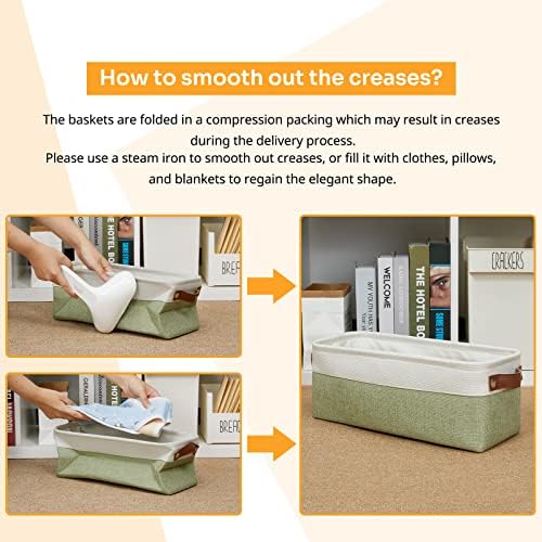 DULLEMELO Narrow Storage Basket for Bathroom, Toilet Paper Holder, Canvas Storage Basket for Organizing (White & Green)