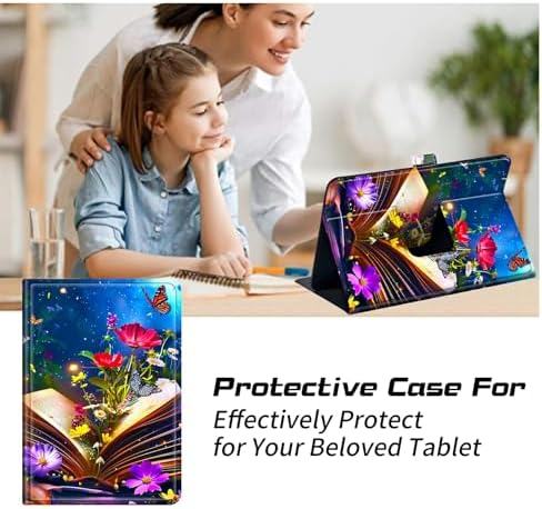 Universal Tablet Case for T-Mobile Revvl Tab 2 10.1" 2025/Revvl Tab 5G 10.36" 2023, 360 Degree Rotating Kickstand Protective Stand PU Leather Shell Cover for 9"-10.5", Book Flower