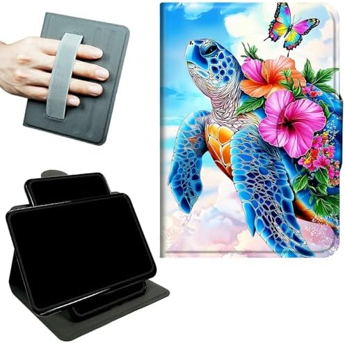 Rotating Handle Case for Samsung Galaxy Tab A7 Lite 2021 8.7", 360 Degree Swivel Kickstand with Magnetic Closure Shockproof Leather Protective Cover for Women Men, Turtle Pink Flower