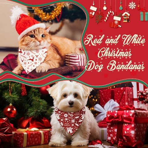 Abbylike 50 Pcs Valentines Day Dog Bandanas Bulk Red and White Polka Dots Stripes Bandanas for Dogs Triangle Kerchief Bibs Scarf for Pet Romantic Costume Photo Props Accessories(19.7 x 13.8 x 13.8)
