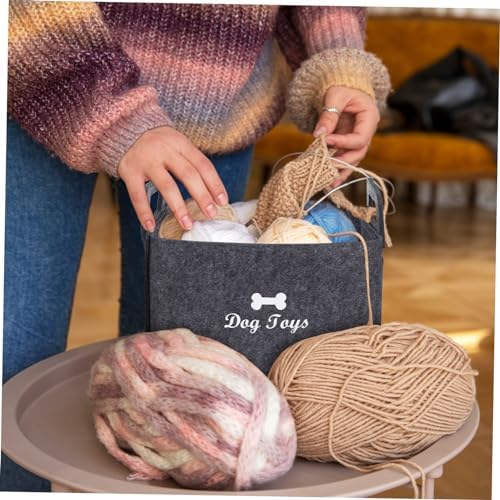 CHILDWEET Felt Dog Toy Storage Basket Stylish Pet Toy Organizer Two Side Handles Design for Easy Carrying for Living Room Bedroom and Outdoor Use