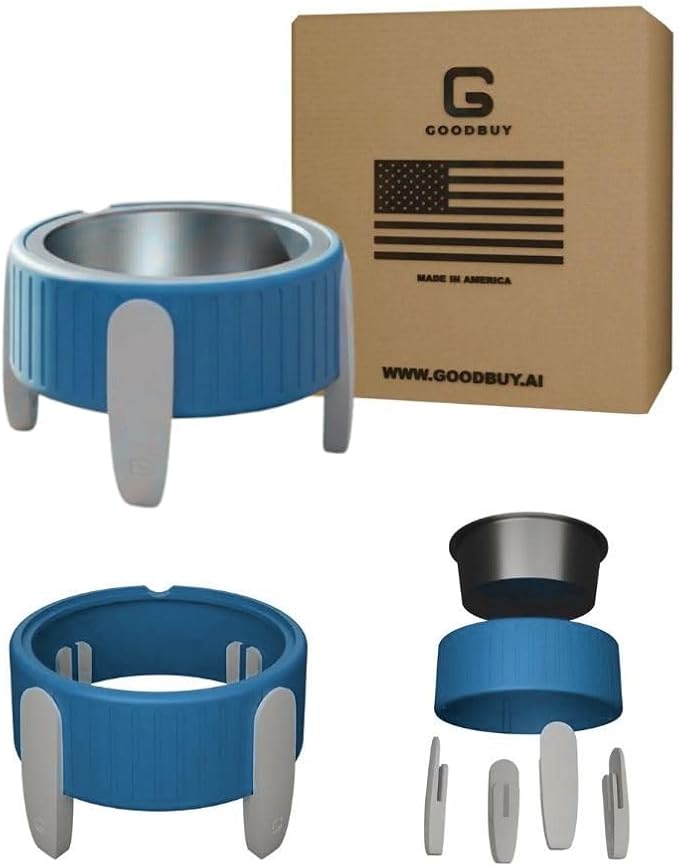 Pet Station Elevated Dog Bowl Stand for 6.8 in. Bowls - 3D Printed Dog Feeder - Adjustable Height Legs and Magnetic Fridge Mount Feeding Station - Made in USA (Blue, Bowl + S and L Legs)