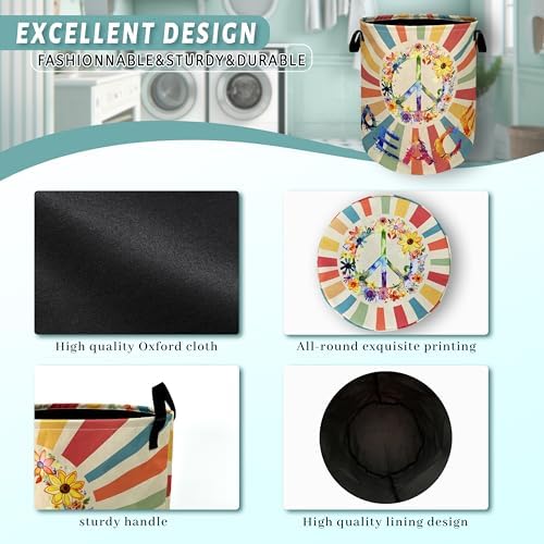 Hippie Peace Laundry Basket Foldable Oxford Cloth Hamper 18.9"x16.5"