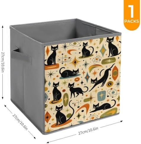 Black Cats Stars Storage Bin with Handles, Oxford Fabric Foldable Storage Cube Organizer for Clothes, Towels, Bedroom, Living Room, Home Organization