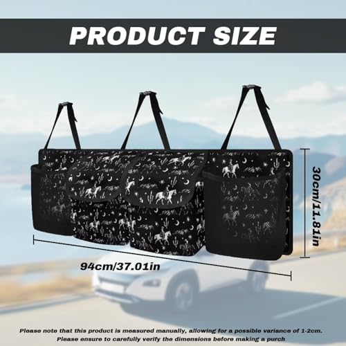 Horse Riding Car Trunk Organizer Foldable Auto Backseat Storage Bag with 4 Pockets Universal Hanging Auto Accessories Suitable Most Sedans SUVs Trucks Vans