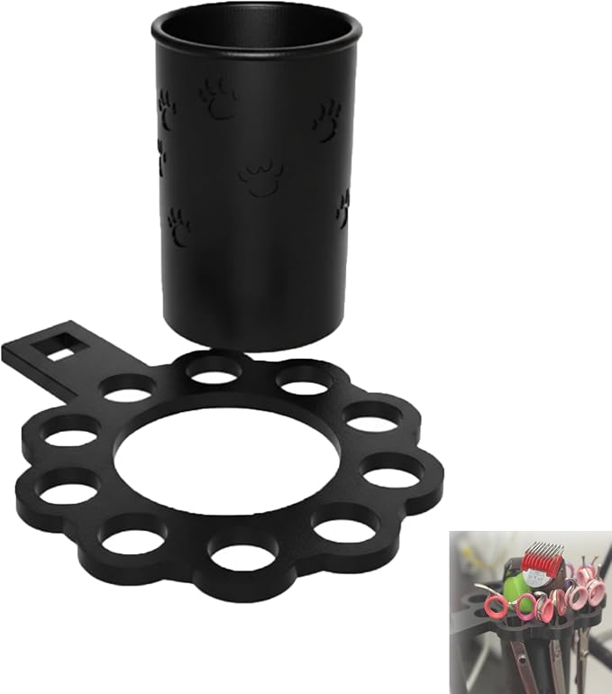 Pet Grooming Table Organizer for 20/22mm H-Bar Square Hole Grooming Tables Shear Holder with Removable Tool Tub (Black)