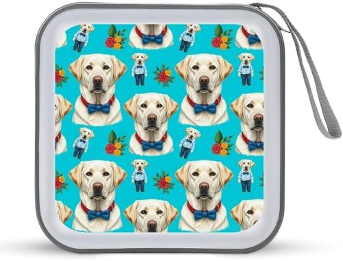 Hard Shell DVD CD Organizer Retriever Dog, 40-Disc Storage Binder with Zipper Closure, Portable Protective Case for Travel Home