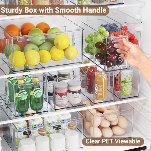 Clear Plastic Storage Bins with Dividers for Fridge Pantry Organizers and Storage Containers, 6 Pack Large Acrylic Stackable Sturdy Storage Boxes for Home Edit and Cabinet Organizers C6-4