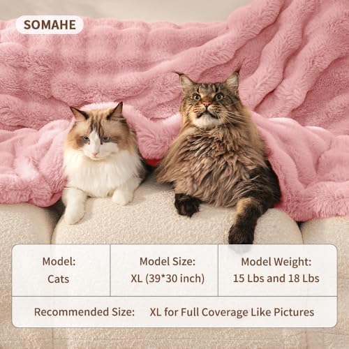 SOMAHE Soft Faux Fur Cat Blanket, Washable, Small 22x18 Soft Pink