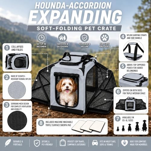 Pet Life ® 'Hounda Accordion' Metal Soft-Folding Collapsible Dual-Sided Triple-Expandable and Collapsible Folding Travel Dog Crate and Pet Playpen