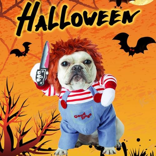 Deadly Doll Pet Costume, Novelty Halloween Cosplay Outfit, Cute Clothes for Small Medium Large Dogs Cats Puppy, Christmas Party Costume Cool Scary Spooky Apparel (M)